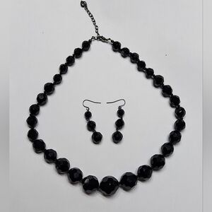 CAROLEE Black Glass Bead Necklace and Earring Set